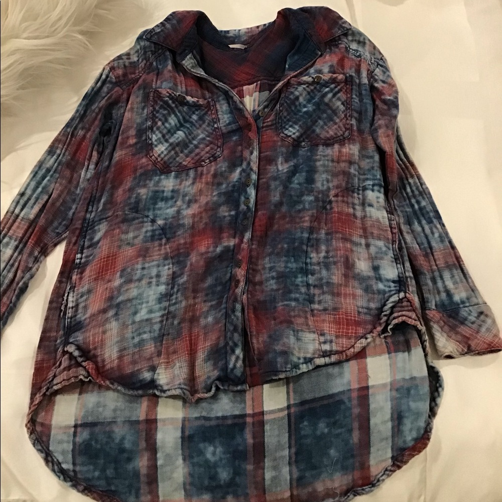 Free People Red White and Blue Tie Dye Flannel